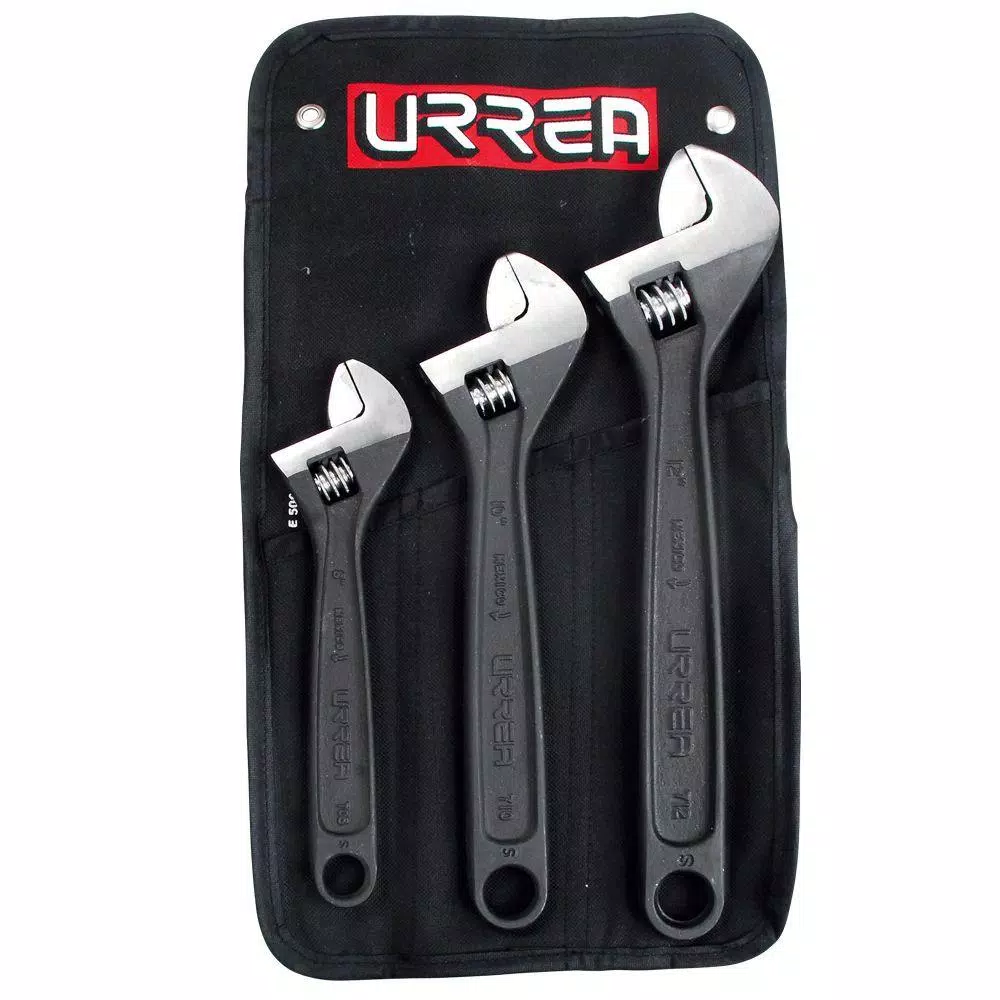 Outlet ❤️ URREA 8 In. – 10 In., 12 In. Adjustable Black Finish Chrome 🔧 Wrench Set (3-Piece) 🌟