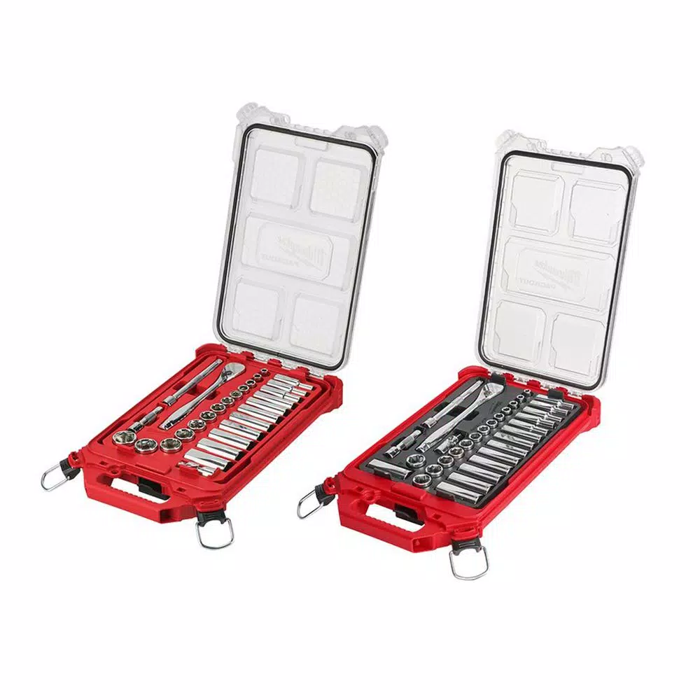 Brand new 🧨 Milwaukee 3/8 In. Drive SAE/Metric Ratchet And Socket Mechanics Tool Set With PACKOUT Case (60-Piece) 🌟