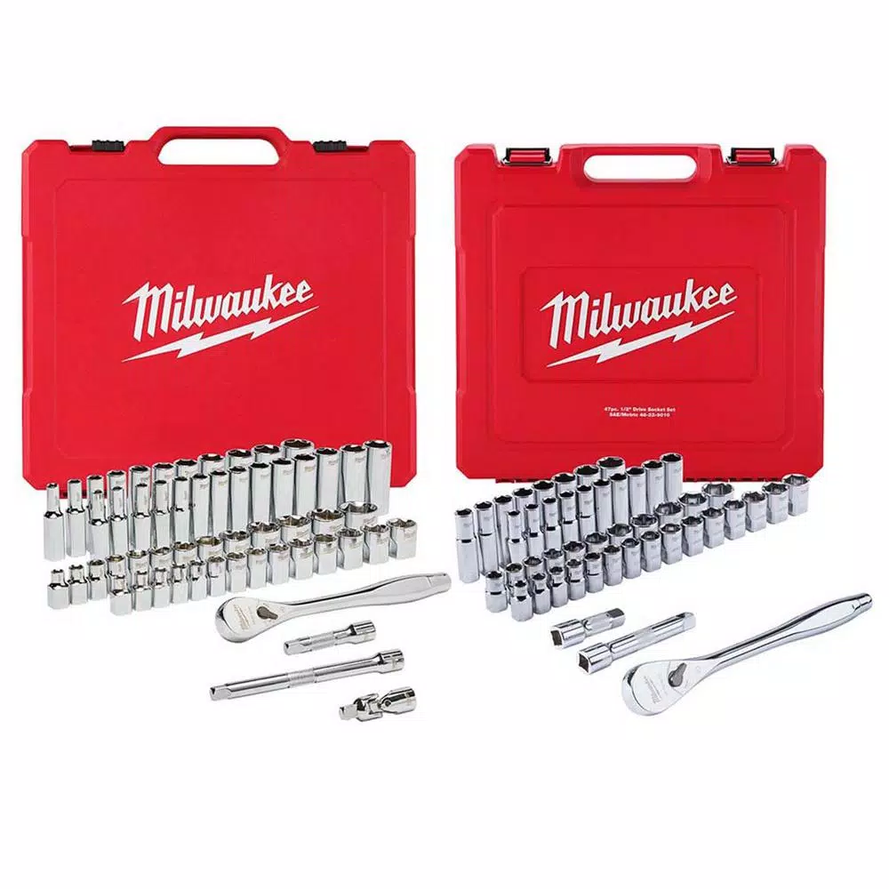 Best Sale ❤️ Milwaukee 3/8 In. And 1/2 In. Drive SAE/Metric Ratchet And Socket Mechanics Tool Set (103-Piece) 🔔