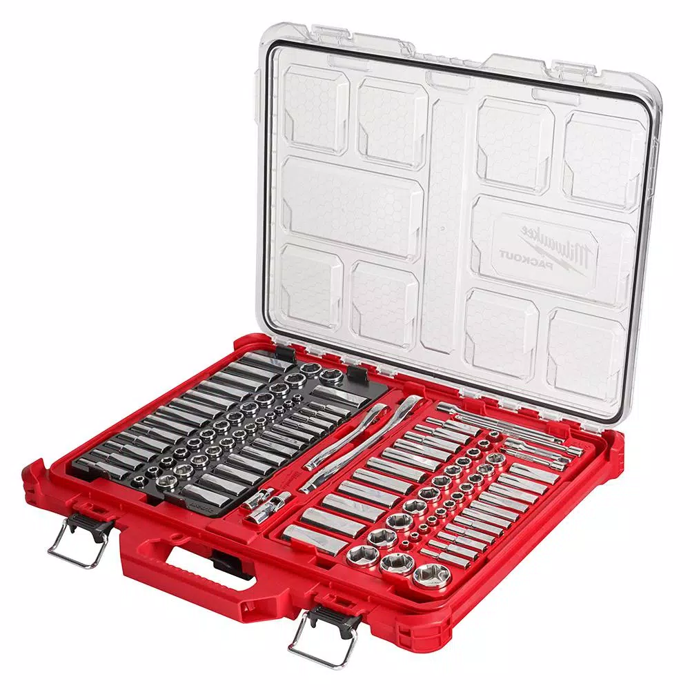 Wholesale ⌛ Milwaukee 3/8 In. And 1/4 In. Drive SAE/Metric Ratchet And Socket Mechanics Tool Set With PACKOUT Case (106-Piece) 🎉