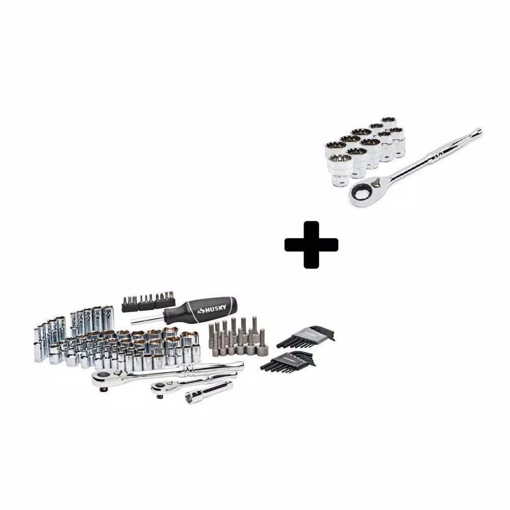 Brand new β Husky Mechanics Tool Set (92-Piece) With 3/8 In. Drive Pass-Thru Starter Set (11-Piece) π
