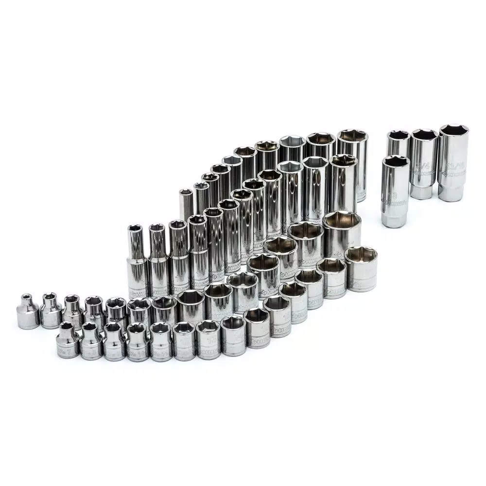 New π Husky 3/8 In. Drive SAE And Metric Socket And Bit Set With Ratchet And Rails (59-Piece) π