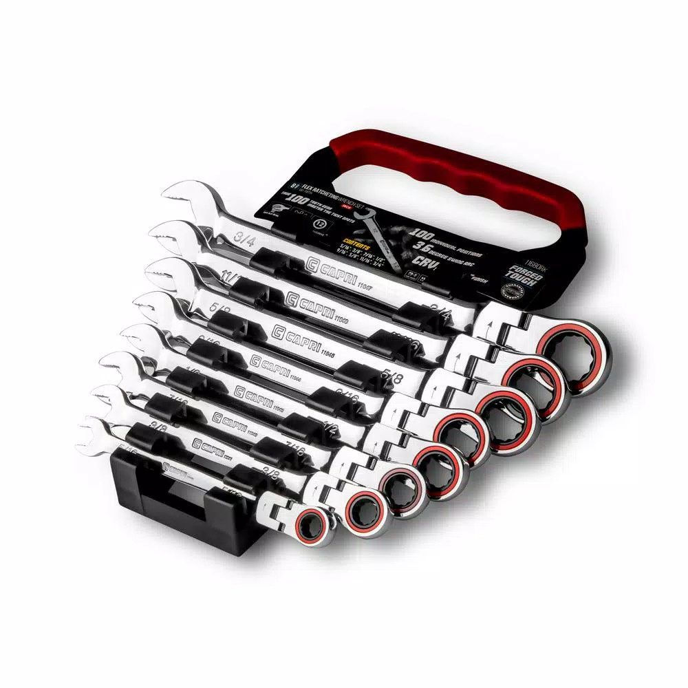 Outlet 🎉 Capri Tools 100-Tooth SAE Flex-Head Ratcheting Combination 🔧 Wrench Set (8-Piece) 🧨