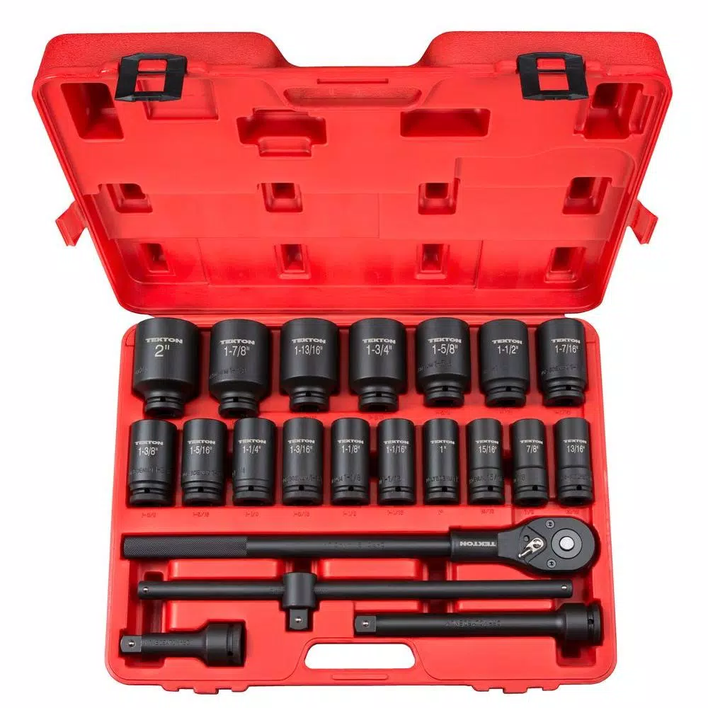 Outlet 🎉 TEKTON 3/4 In. Drive 7/8-2 In. 6-Point Deep Impact Socket Set (22-Piece) ✔️