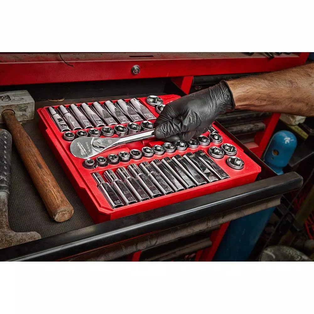 Discount π Milwaukee 1/2 In. Drive SAE/Metric Ratchet And Socket Mechanics Tool Set With SAE Combination Ratcheting π§ Wrench Set (62-Piece) π 14 Discount π Milwaukee 1/2 In. Drive SAE/Metric Ratchet And Socket Mechanics Tool Set With SAE Combination Ratcheting π§ Wrench Set (62-Piece) π - Image 12