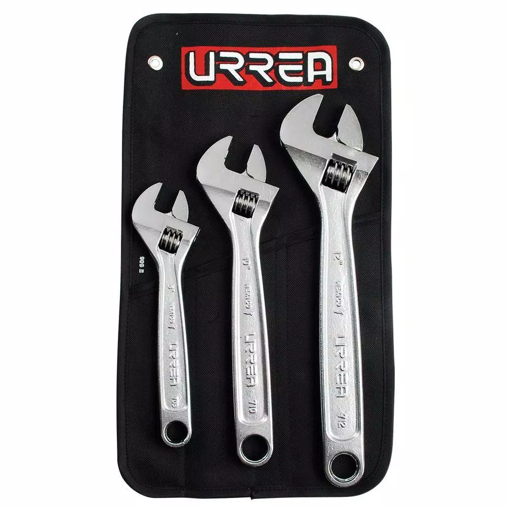 New 👏 URREA 8 In. – 10 In., 12 In. Rubber Grip Adjustable Chrome 🔧 Wrench Set (3-Piece) 🔔