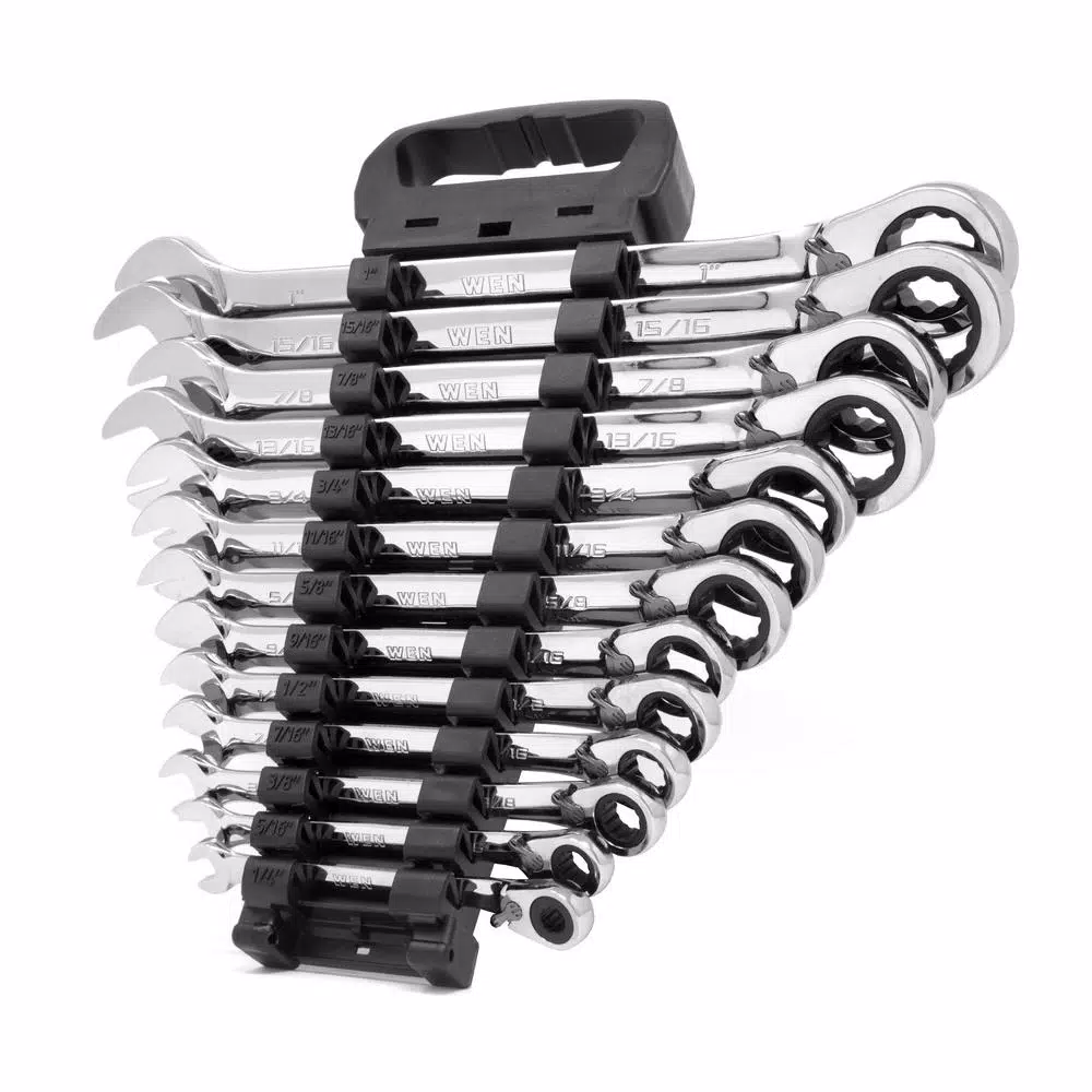 Best Sale ⌛ WEN Professional-Grade Reversible Ratcheting SAE Combination 🔧 Wrench Set With Storage Rack (13-Piece) ⌛