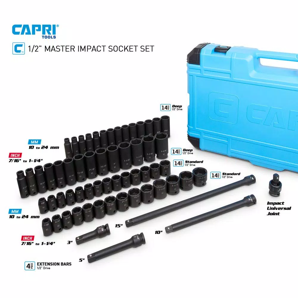 Top 10 π Capri Tools 1/2 In. Drive SAE/Metric Master Impact Socket Set With Adapters And Extensions (61-Piece) 𧨠7 Top 10 π Capri Tools 1/2 In. Drive SAE/Metric Master Impact Socket Set With Adapters And Extensions (61-Piece) 𧨠- Image 5
