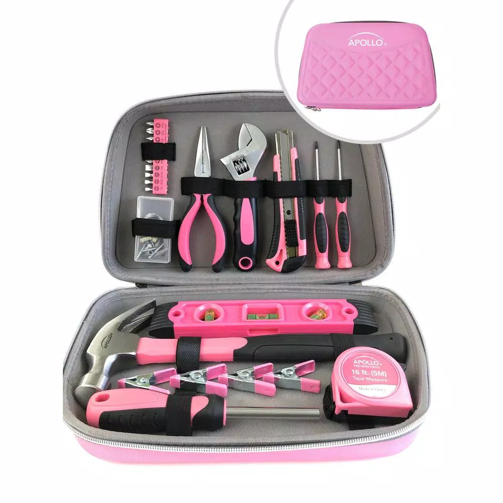 Discount 🥰 Apollo Household Tool Kit In Designer Case, Pink,(63-Pieces) 🧨