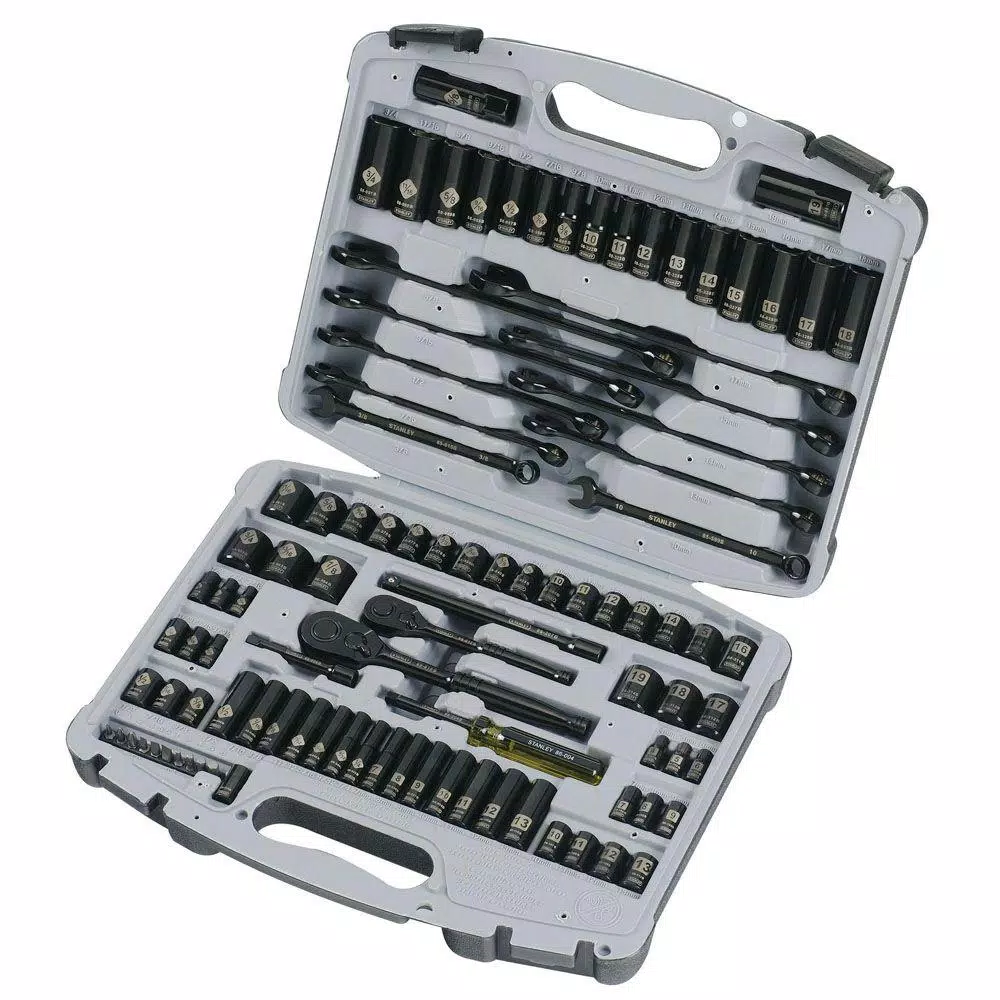 Buy π― Stanley 1/4 In. & 3/8 In. Drive Black Chrome Laser Etched SAE & Metric Mechanics Tool Set (99-Piece) π