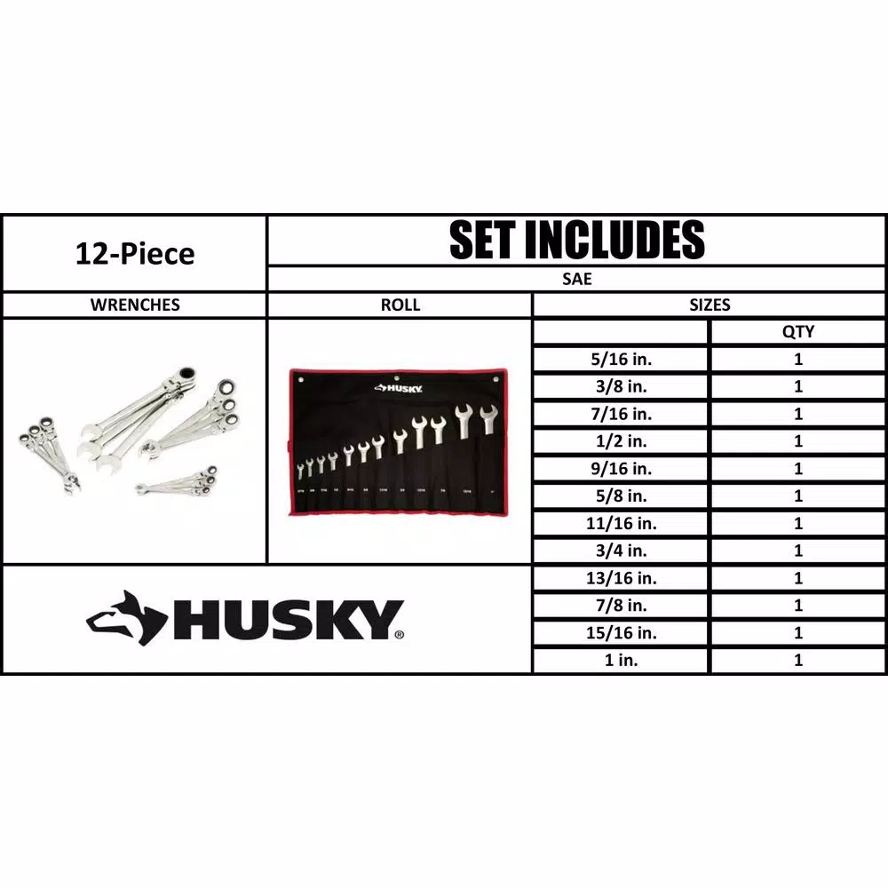 Discount π€© Husky Master SAE Flex Head Ratcheting π§ Wrench Set (12-Piece) π€© 8 Discount π€© Husky Master SAE Flex Head Ratcheting π§ Wrench Set (12-Piece) π€© - Image 6