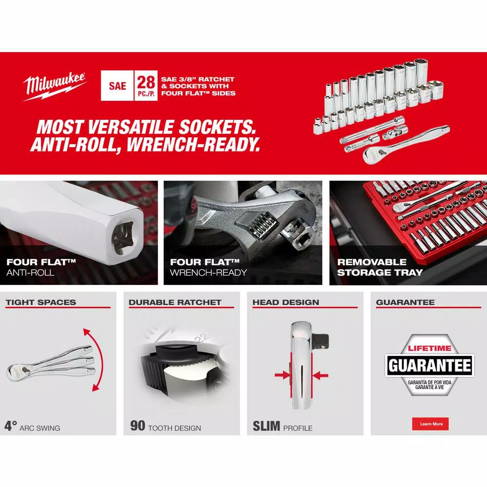 Brand new 𧨠Milwaukee 3/8 In. Drive SAE Ratchet And Socket Mechanics Tool Set With Packout Case (28-Piece) π€© 7 Brand new 𧨠Milwaukee 3/8 In. Drive SAE Ratchet And Socket Mechanics Tool Set With Packout Case (28-Piece) π€© - Image 5