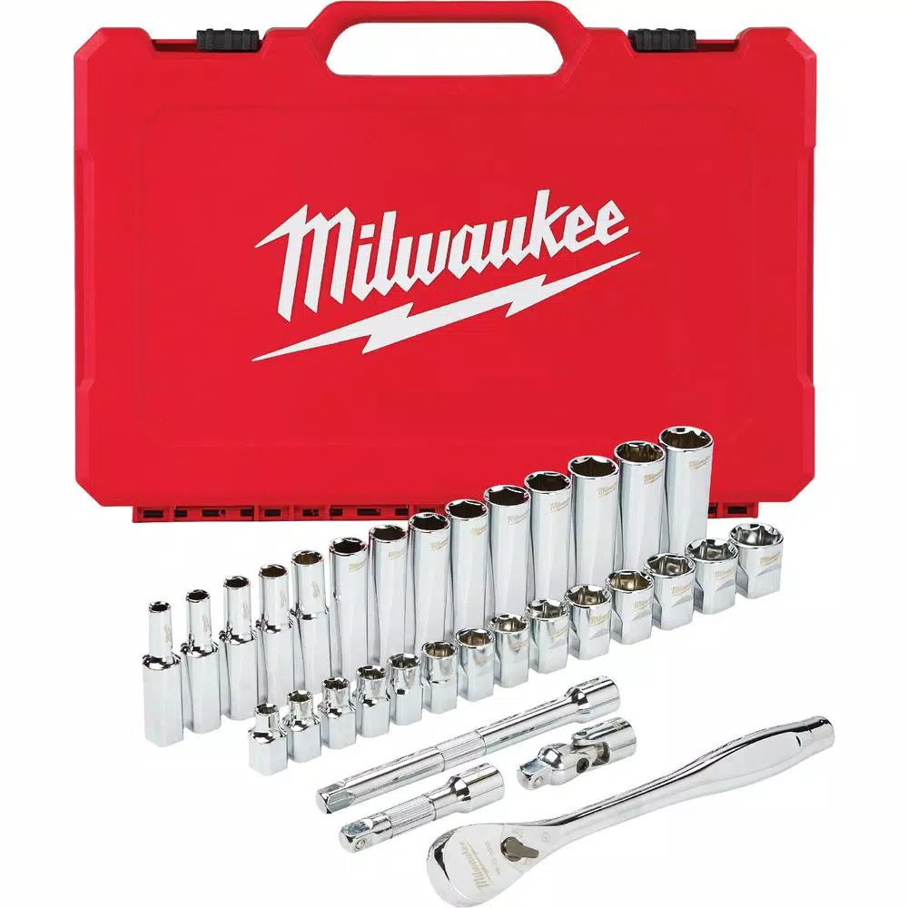 Cheap 🔔 Milwaukee 3/8 In. Drive Metric Ratchet And Socket Mechanics Tool Set (32-Piece) 🎉