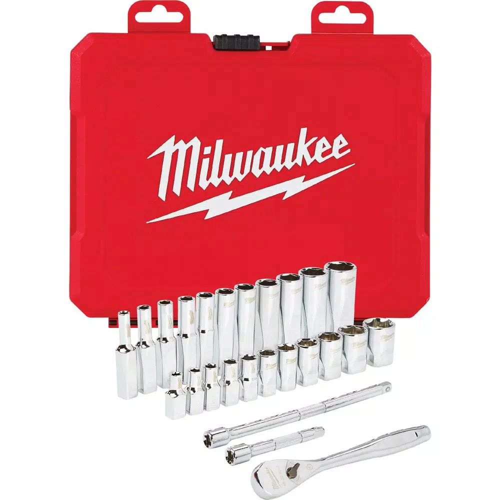 New β Milwaukee 1/4 In. Drive SAE Ratchet And Socket Mechanics Tool Set (26-Piece) π