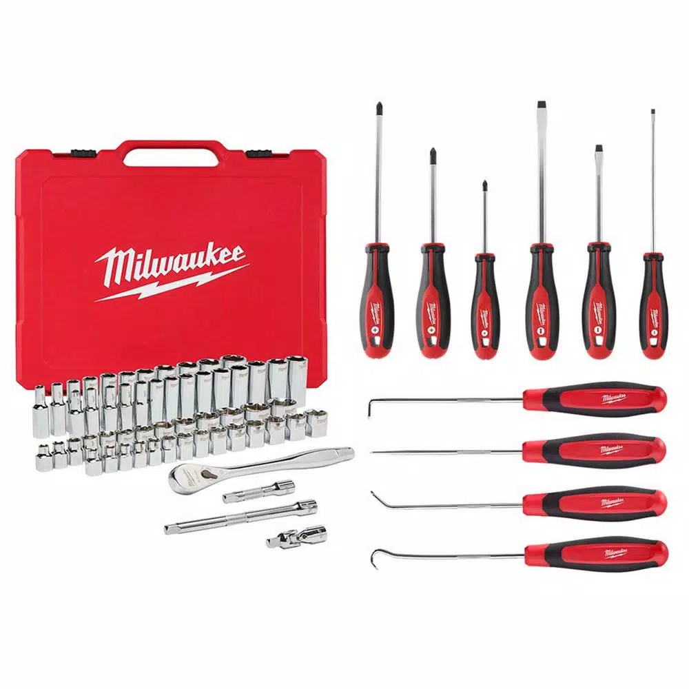 Discount 🌟 Milwaukee Mechanic Hand And Tool Set With 3/8 In. Drive SAE Metric Ratchet, Socket, Screwdriver, Hook And Pick (66-Piece) 😍