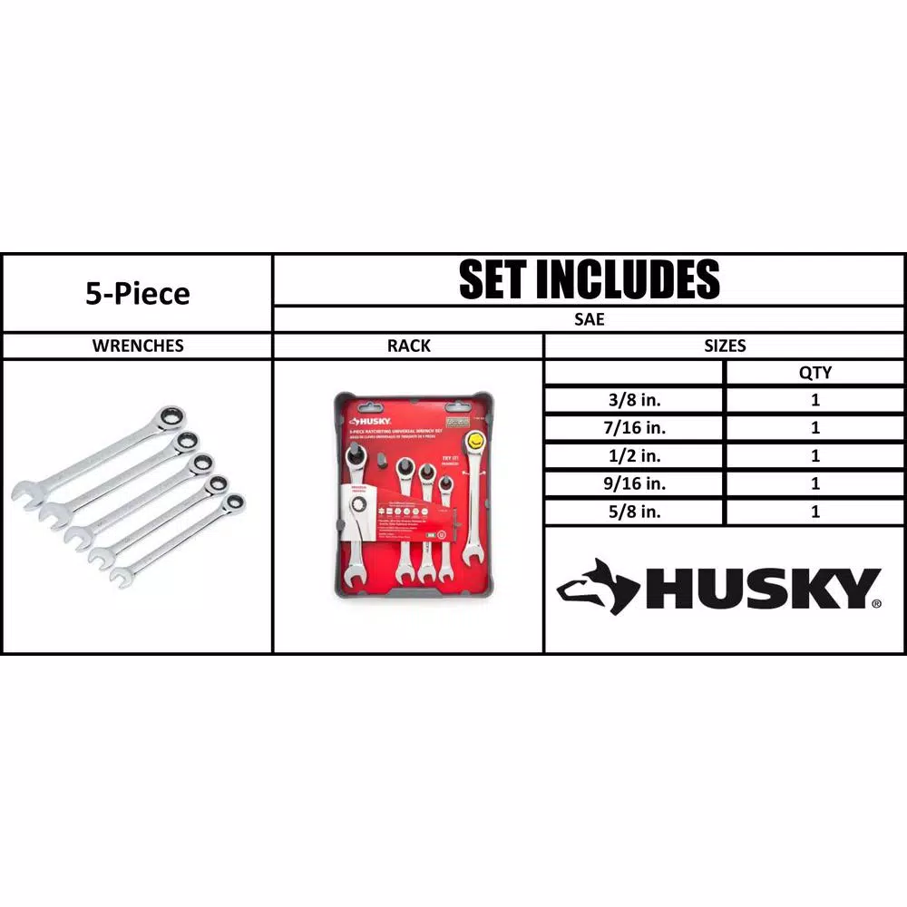 Promo π Husky SAE Ratcheting Combination π§ Wrench Set (5-Piece) π 10 Promo π Husky SAE Ratcheting Combination π§ Wrench Set (5-Piece) π - Image 8