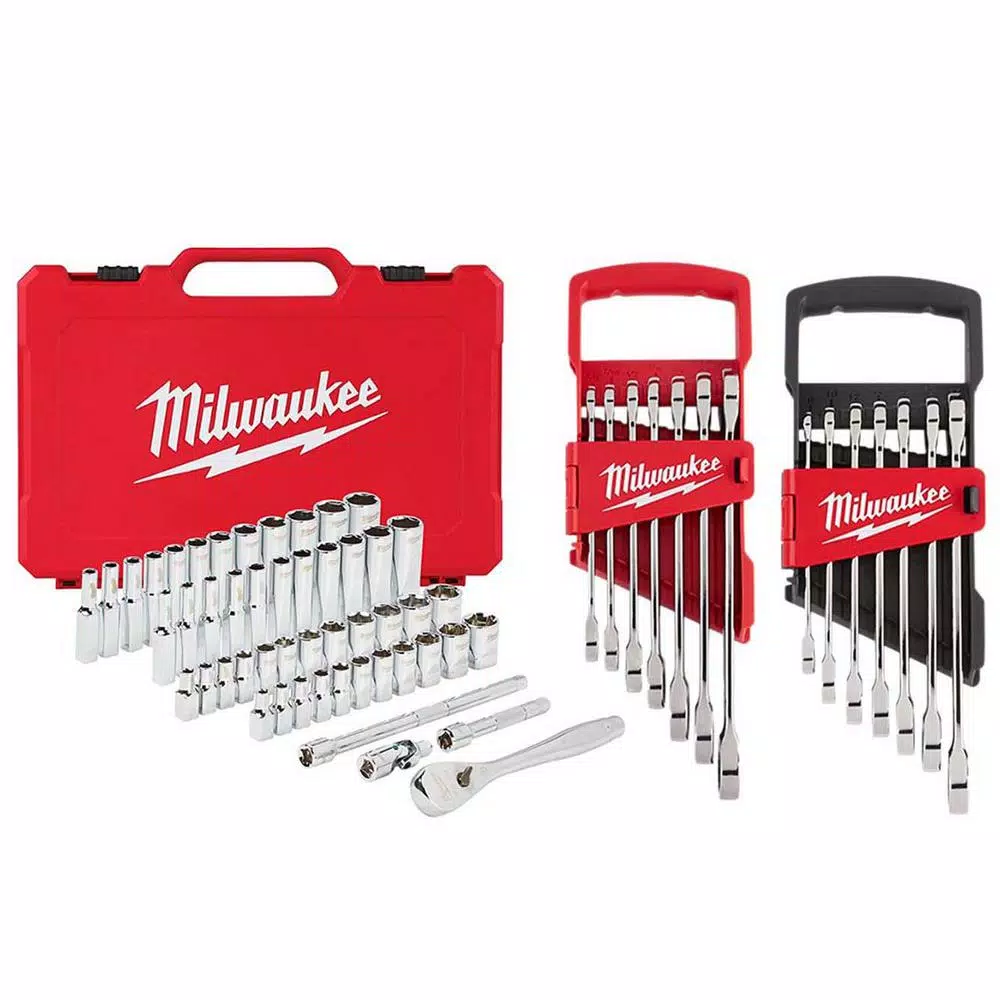 Flash Sale 🧨 Milwaukee 1/4 In. Drive SAE/Metric Ratchet/Socket/ Combination Ratcheting 🔧 Wrench Mechanics Tool Set (64-Piece) ❤️