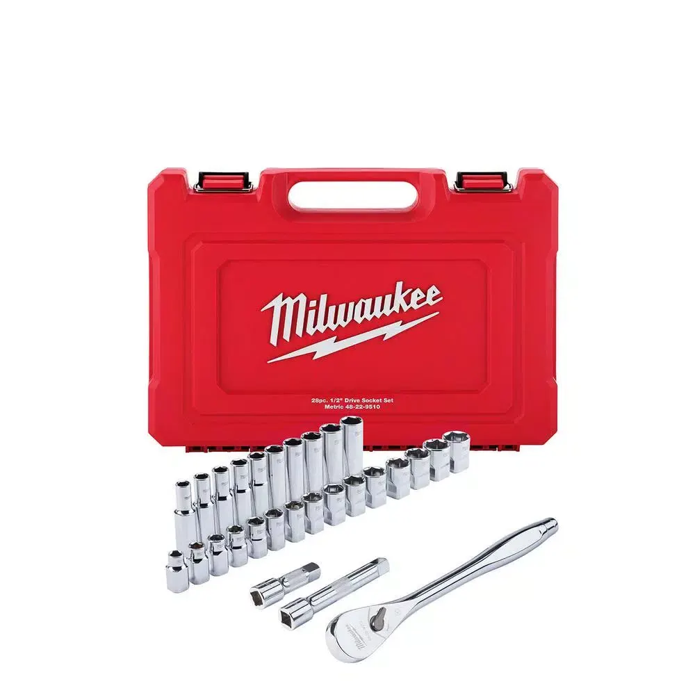 Flash Sale π₯° Milwaukee 1/2 In. Drive Metric Ratchet And Socket Mechanics Tool Set (28-Piece) π