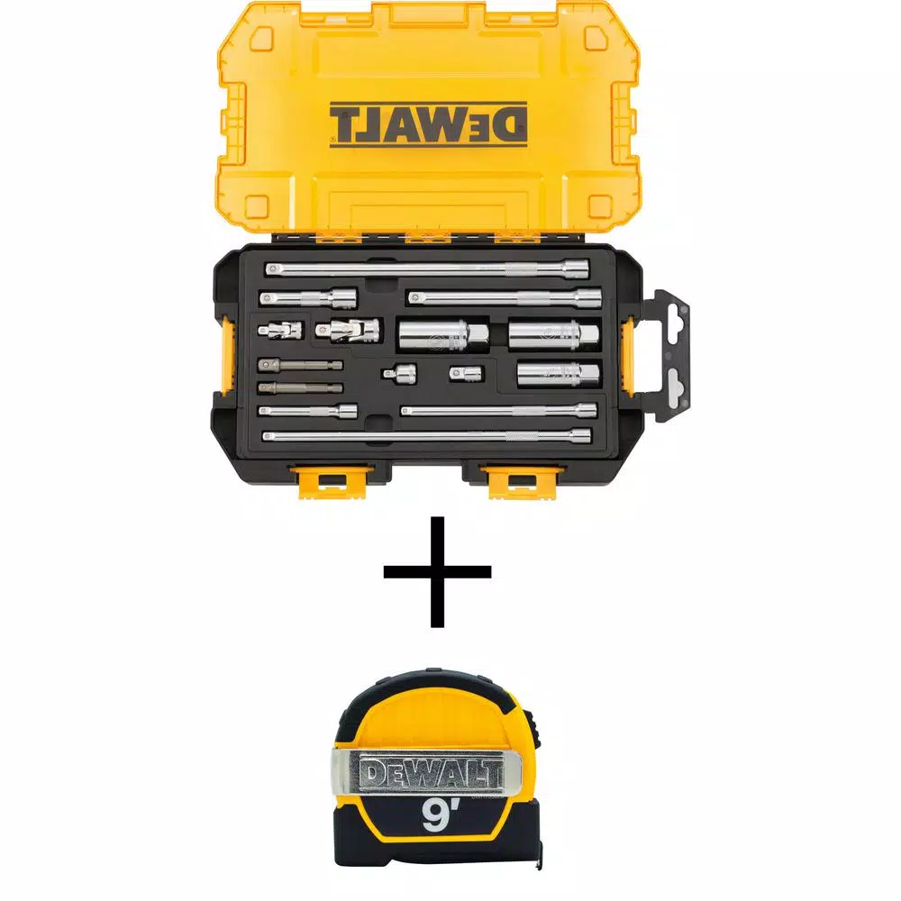 New π DEWALT 1/4 In. And 3/8 In. Drive Tool Accessory Set With Case (15-Piece) With 9 Ft. X 1/2 In. Pocket Tape Measure π€©