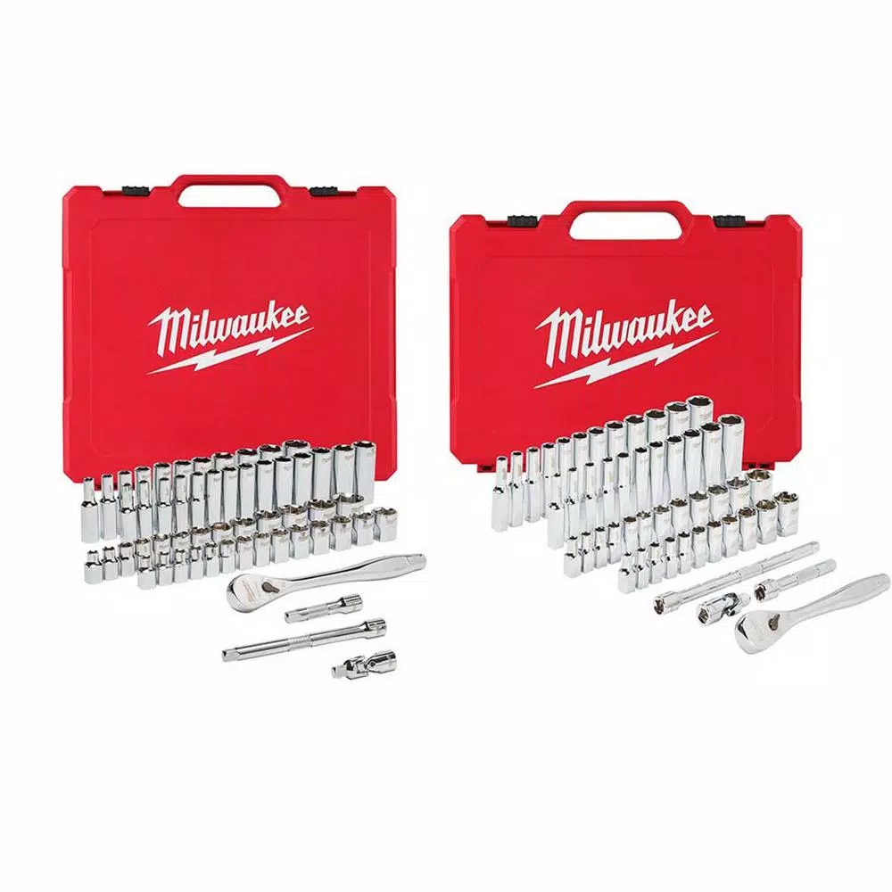 Flash Sale 👍 Milwaukee 3/8 In. And 1/4 In. Drive SAE/Metric Ratchet And Socket Mechanics Tool Set (106-Piece) 🧨